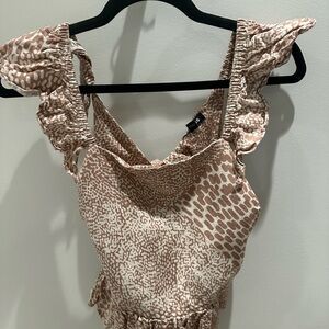 Express Women's Ruffle Sleeve Top - Beige